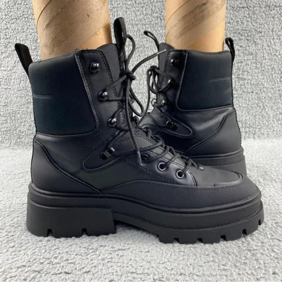 ZARA CHUNKY Ankle Womens‎ 9 Boots Black Combat Shoes Lace Up Platform Wedge - Picture 10 of 16